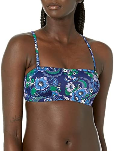 Amazon Essentials Women's Bandeau Swimsuit Top (Available in Plus Size) - Discontinued Colors, Deep Blue Paisley, 5X