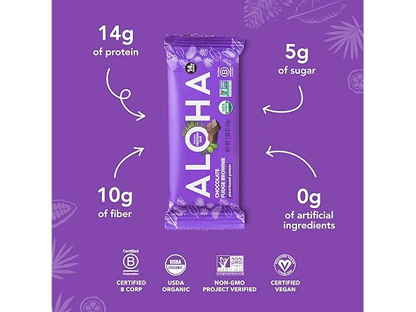 12CT ALOHA Organic Plant-Based Protein Bars Chocolate Fudge