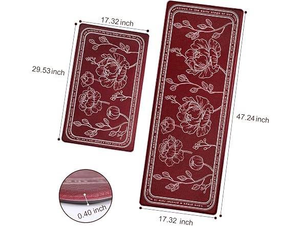 ROTTOGOON Kitchen Floor Mat Set of 2 Red