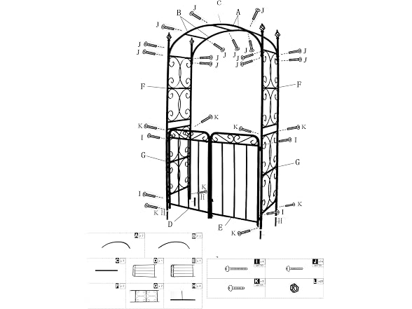 8ft Metal Garden Arch with Gate Black