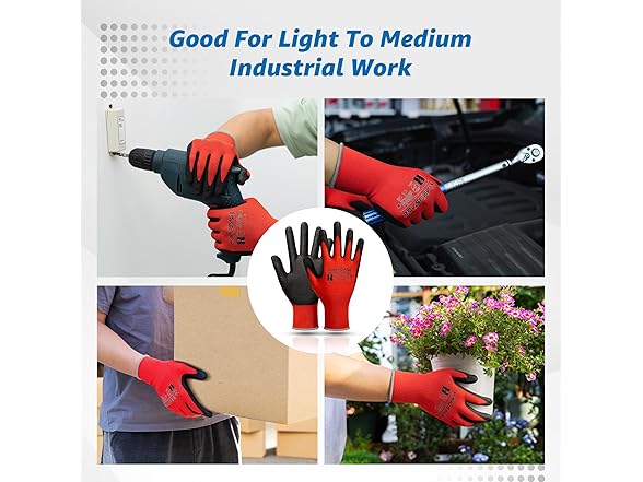 MANUSAGE work gloves with grip, 24 Pairs, Red XL