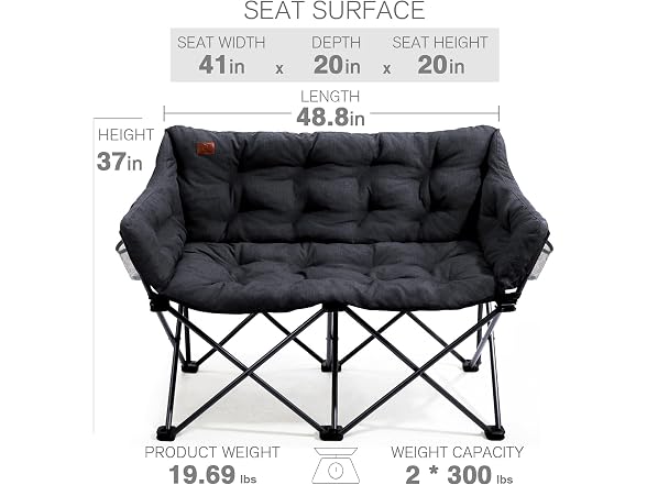 EVER ADVANCED Black Double Camping Chair