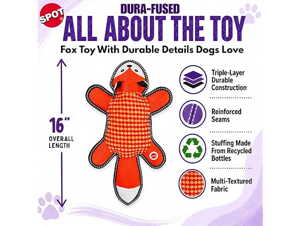 SPOT Dura-Fused Big Ballistic Barnyard Fox Dog Toy