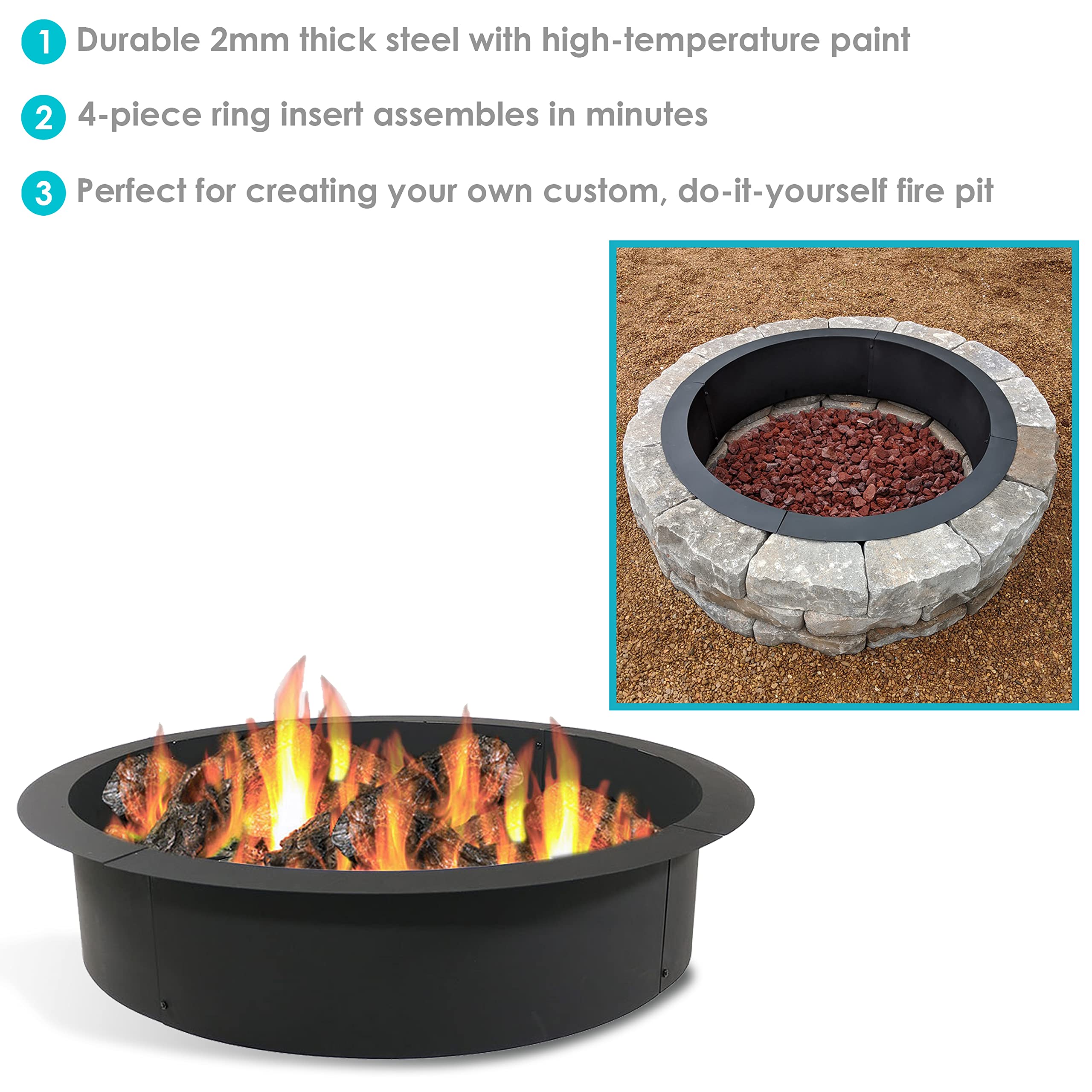 Sunnydaze 39" Steel Fire Pit Ring Insert - Gallery 11