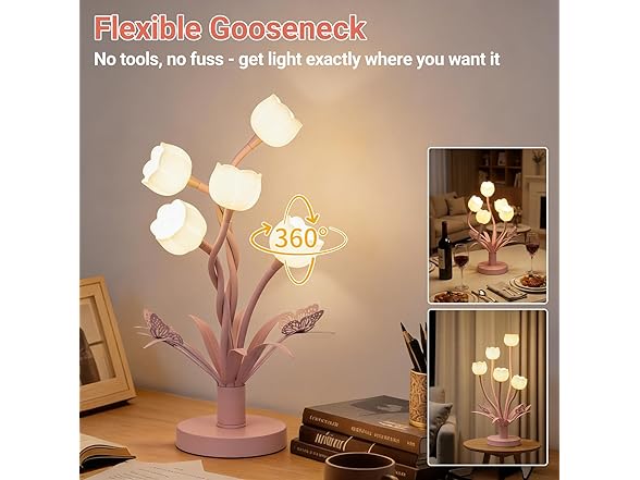 TOBUSA Pink Flower Table Lamp