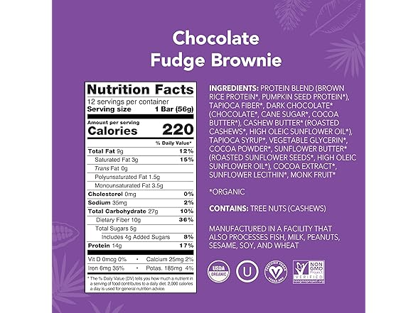 12CT ALOHA Organic Plant-Based Protein Bars Chocolate Fudge