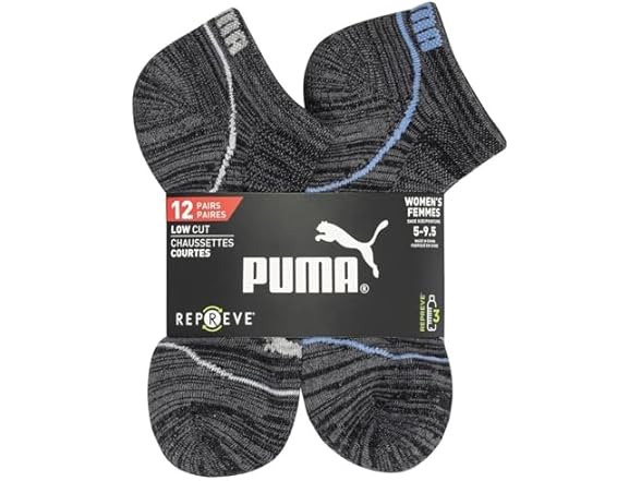 PUMA Womens 12-pair Black Sock