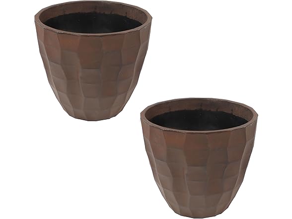 Sunnydaze Pebbled Polyresin Round Outdoor Planter Set of 2