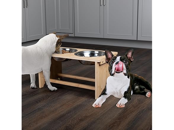 Elevated Dog Bowls w/ Bamboo Stand