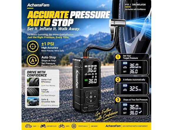 Achansfam Portable Tire Inflator, Black