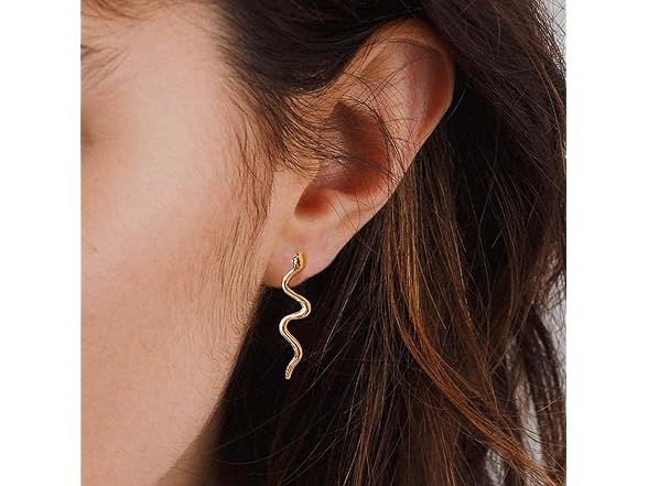 Olbye Snake Studs Earrings Gold Long 