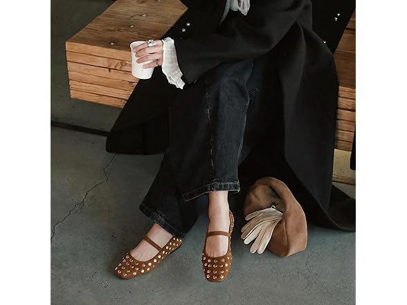 Yellhum brown stud ballet flats