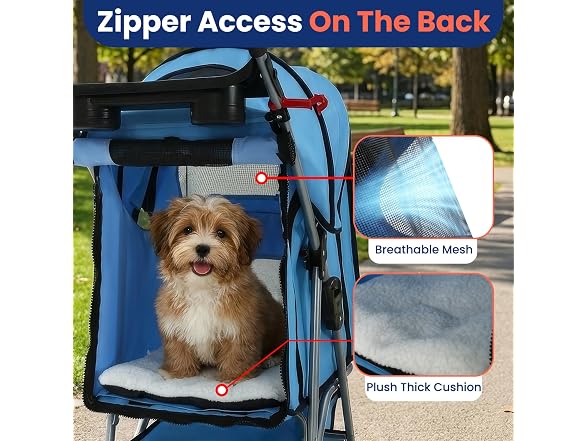 BestPet 4-Wheel Foldable Pet Stroller Blue