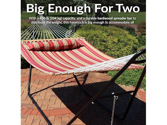 Sunnydaze Quilted Double Hammock, Red Stripes - Gallery 4