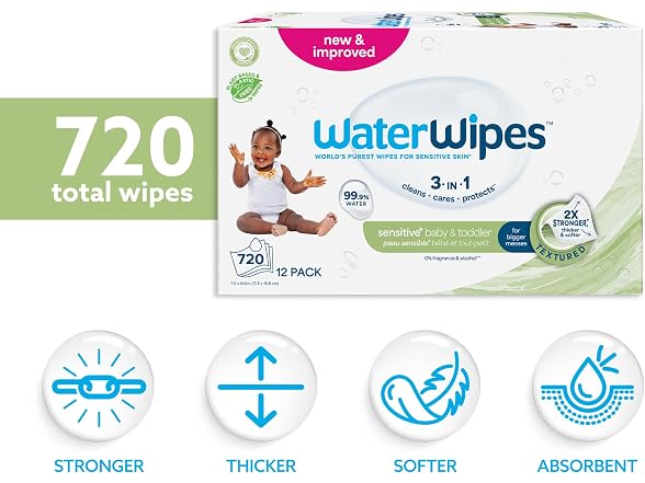WaterWipes Baby Toddler Wipes 720 Count 12 Packs