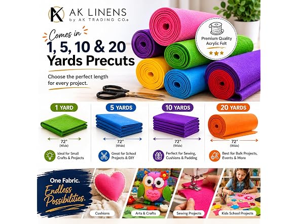 AK Trading CO. 72-Inch Wide 1/16” Thick Acrylic Felt, Heather