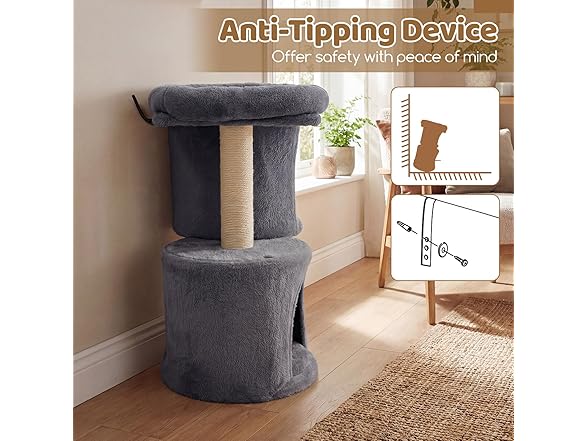 DORTALA Cat Tree for Indoor Cats, 26-Inch Dk Grey