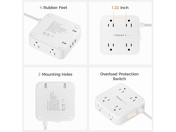 TESSAN 5ft Cord 900J Power Strip (8 Outlets, 3 USB)