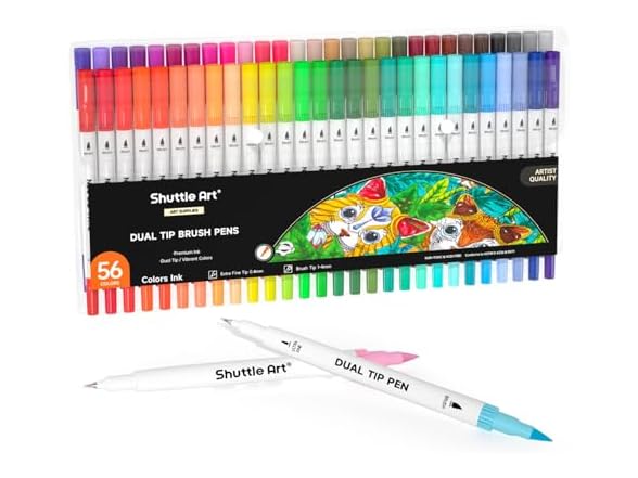 Shuttle Art Dual Brush Marker Pens, 56 Colors