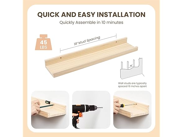 Fun Memories 24 inch Solid Wood Floating Shelves