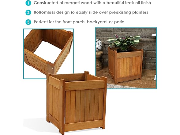 Sunnydaze 16-Inch Square Planter Box Set of 2