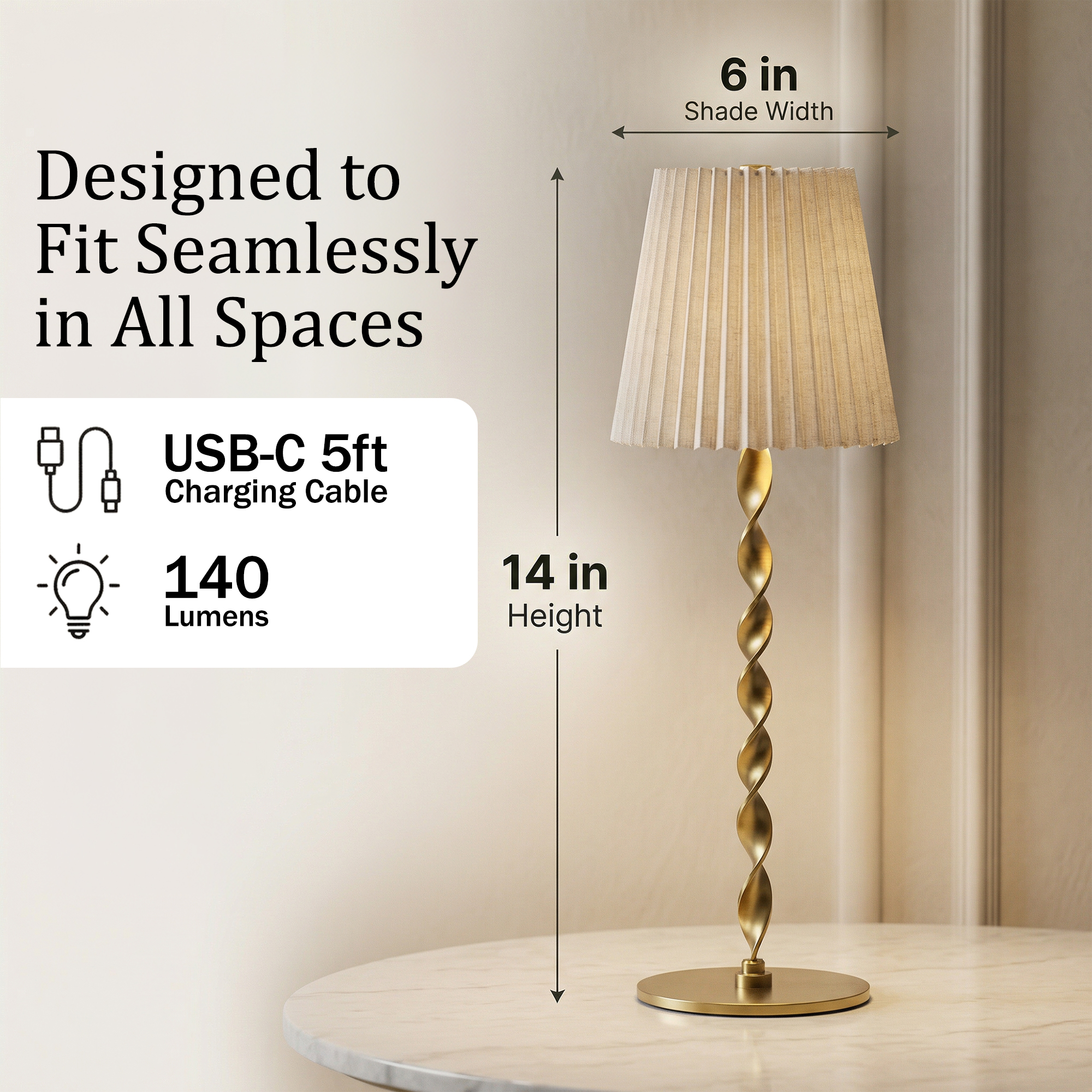 Twisted Stem Pleated Shade Cream Lamp - Gallery 16