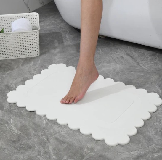 Off White Scallop Stone Bath Mat, 24"x15" - Gallery 5