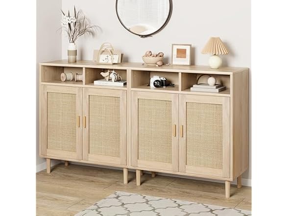 Set of 2 Rattan Sideboard, Natural