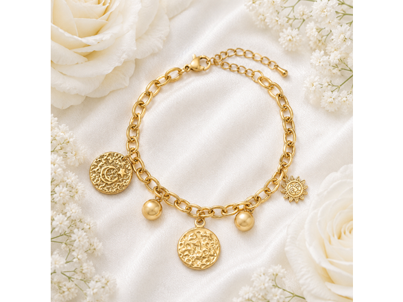 18K Gold Celestial Charm Bracelet
