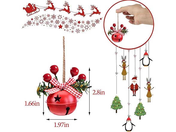 Wonsunss 18 PCS Christmas Jingle Bells Ornaments