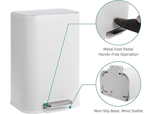 Takywep Kitchen Trash Can, 12L/3.2 Gal Stainless Steel White