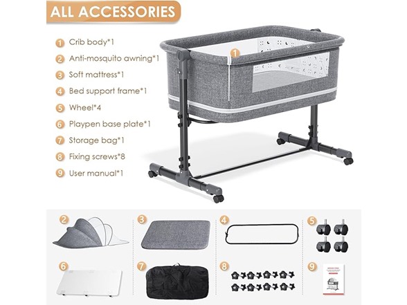 3-in-1 Baby Bassinet Bedside Crib