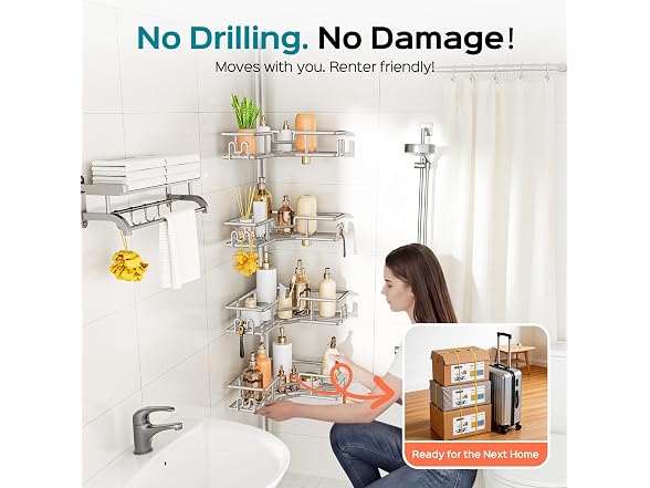 HAMITOR 4-Tier Corner Shower Pole Caddy