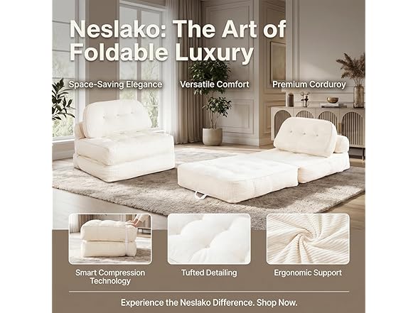 NESLAKO White Folding Sofa Bed