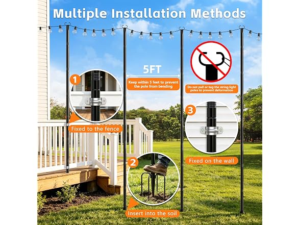 JYTOBN 10FT String Light Poles 