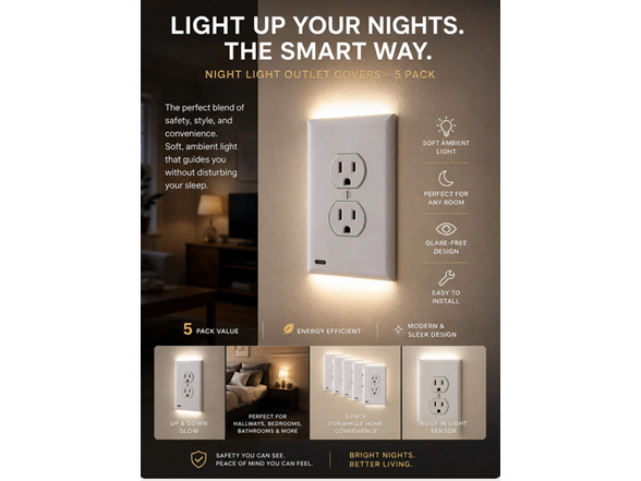 Hakol 5-Pack Outlet Cover with Built-In LED