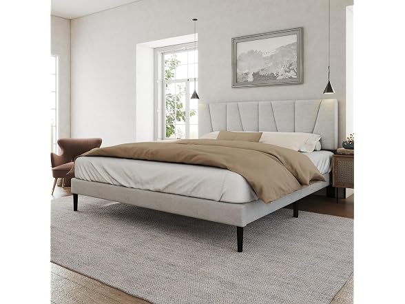 Bed Frame, Fabric Upholstered Headboard
