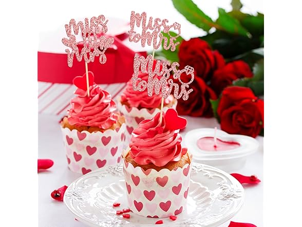 Rose Gold Miss to Mrs Cupcake Toppers