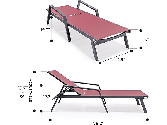 LeisureMod MLABL-77BRG Marlin Chaise Lounge Burgundy