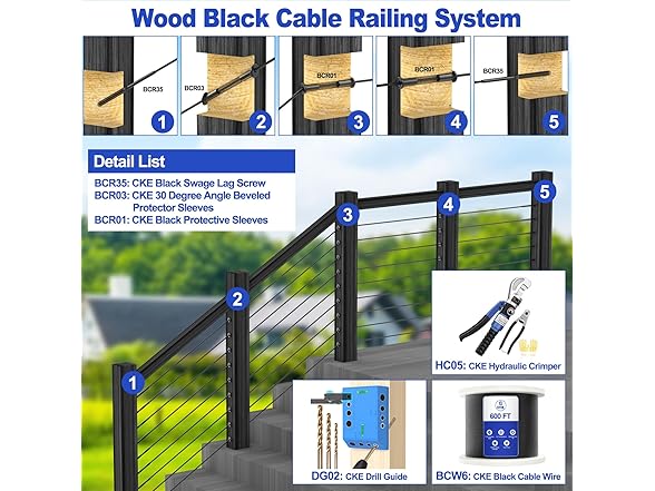 CKE Black Invisible Cable Railing Kit