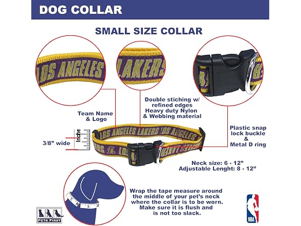 NBA LOS ANGELES LAKERS Dog Collar, Size Smal