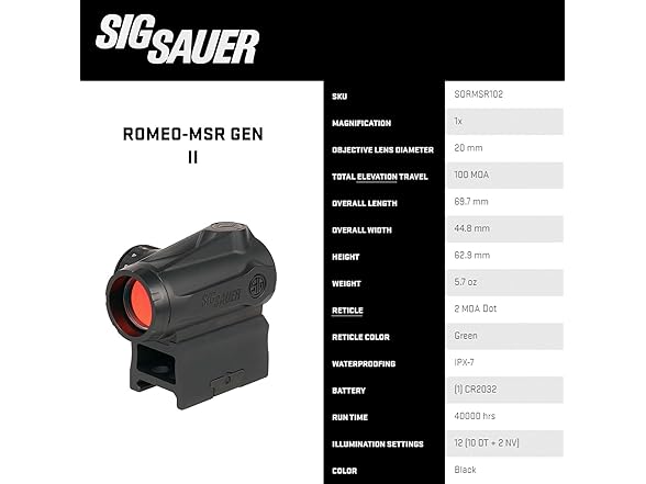 Sig Sauer SORMSR102 Romeo-MSR Gen II 2 MOA Geen Dot Sight