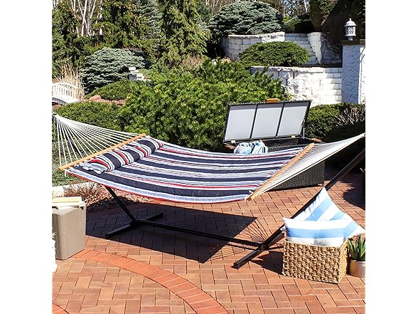 Sunnydaze Quilted Outdoor Hammock with Spreader Bars