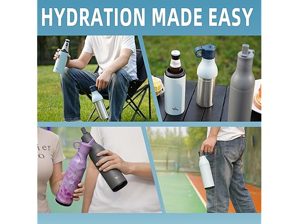 Stainless Steel Water Bottle with Straw Grey