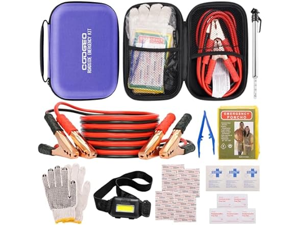 Car Emergency Kit with Battery Jumper Cables