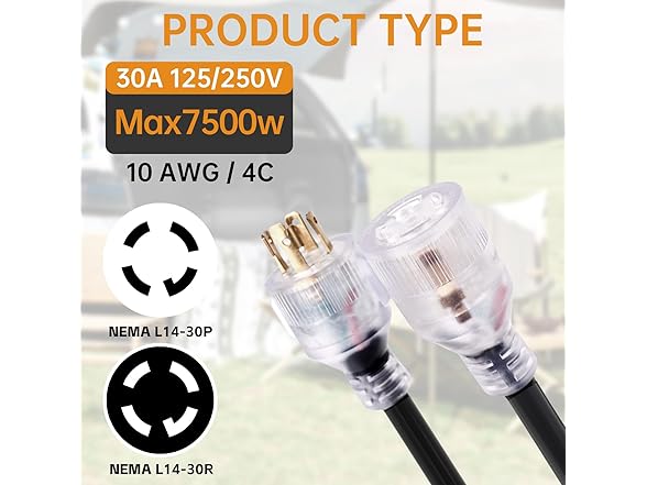 MaxWorks 51117 25 Ft Generator Extension Cord 30 Amp, 4-Prong