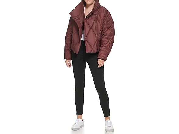 Calvin Klein Womens Zip Front Asymmetric Light Puff Jacket (M)