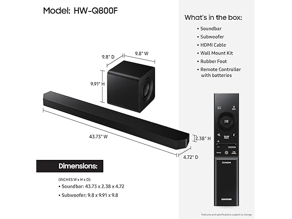 Samsung Q800F 5.1.2ch Q Series Soundbar + Subwoofer, Wireles (Open Box)