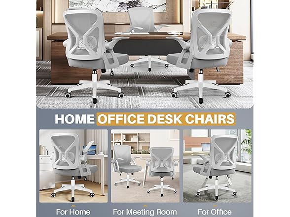 FelixKing Office Chair - Ergonomic Desk Chair Breathable Mesh Task Chair with Wheels and Lumbar Support Home Desk Office Chair with Flip up Armrest Rolling Swivel Computer Chair for Home Office Gray (Open Box)