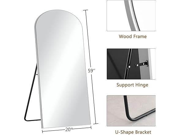 Trvone Arched Full Length Mirror, 59"x20"